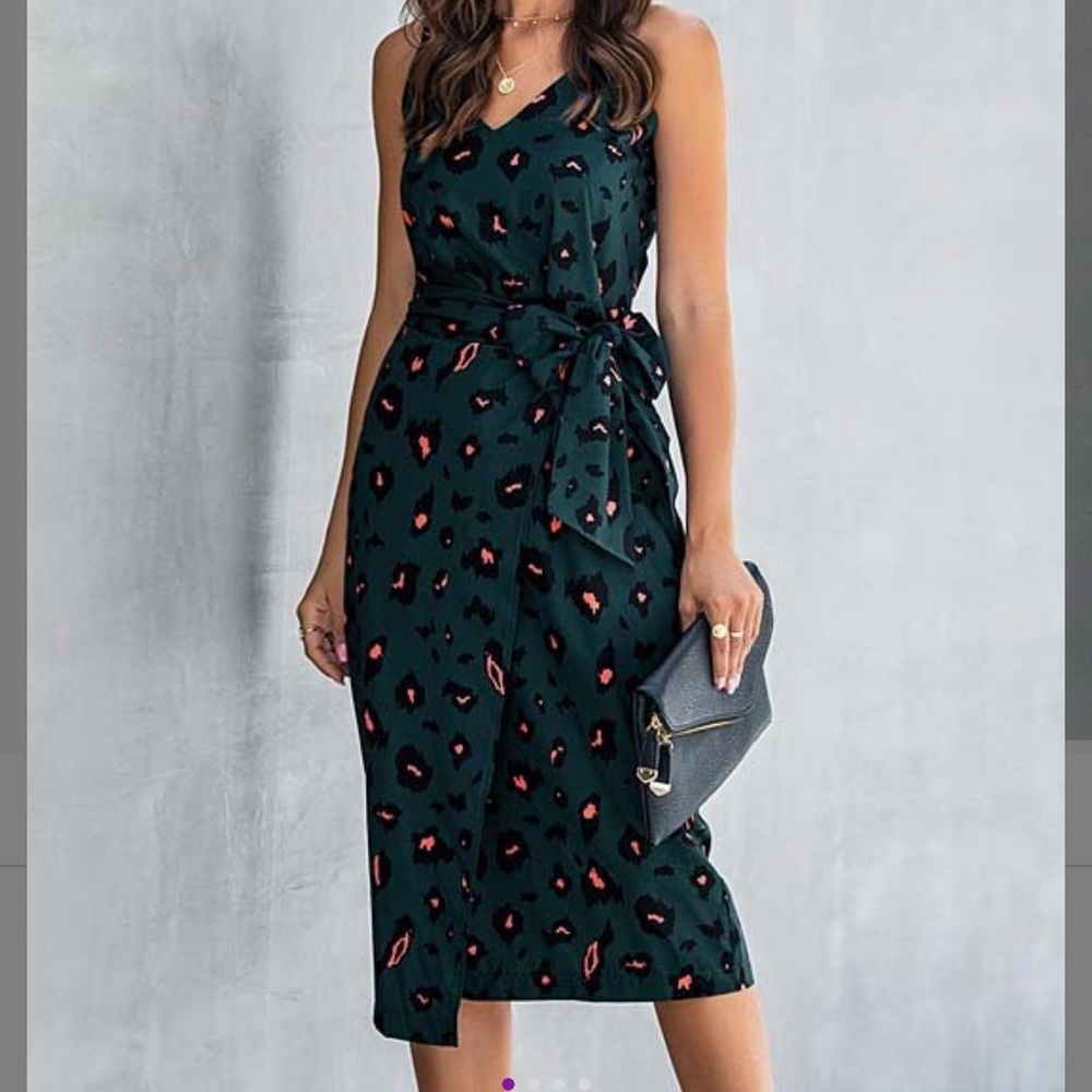 Brand New Green/Pink Leopard High Slit Dress